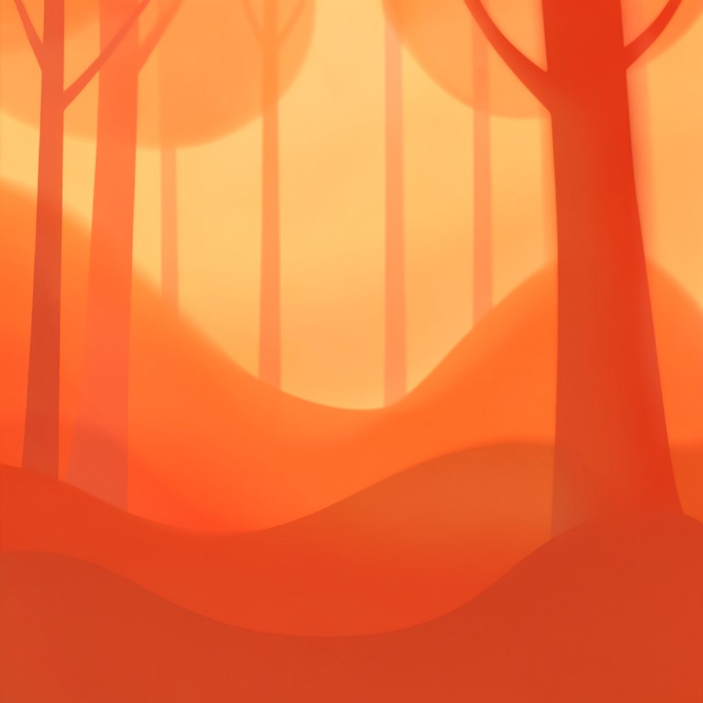 Autumn forest path with warm amber and rust leaves, soft golden light filtering through tall trees, calm and inviting mood
